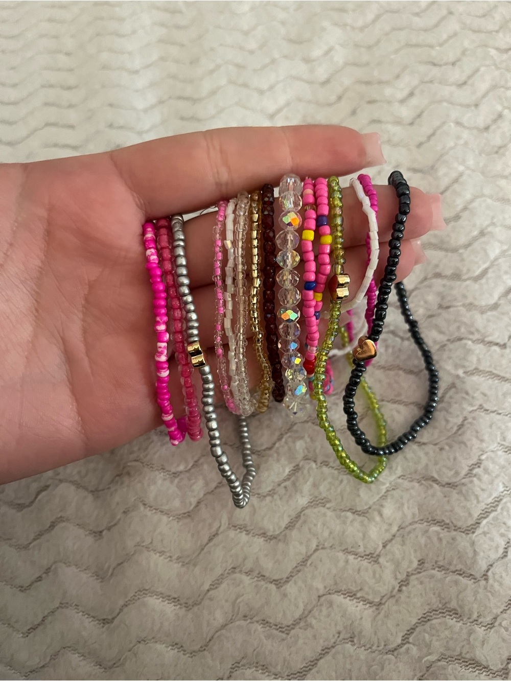 Handmade Pink & Multicolor Seed Bead Bracelet Set